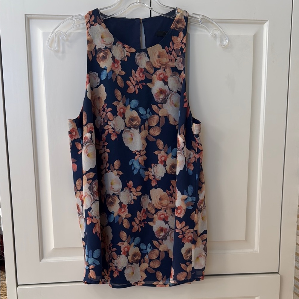 Floral Sleeveless Dress - Navy and Peach